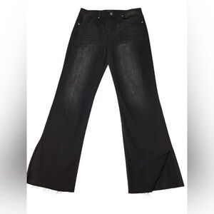 Risen High Rise  Black Wide Leg Slit Hem Jeans